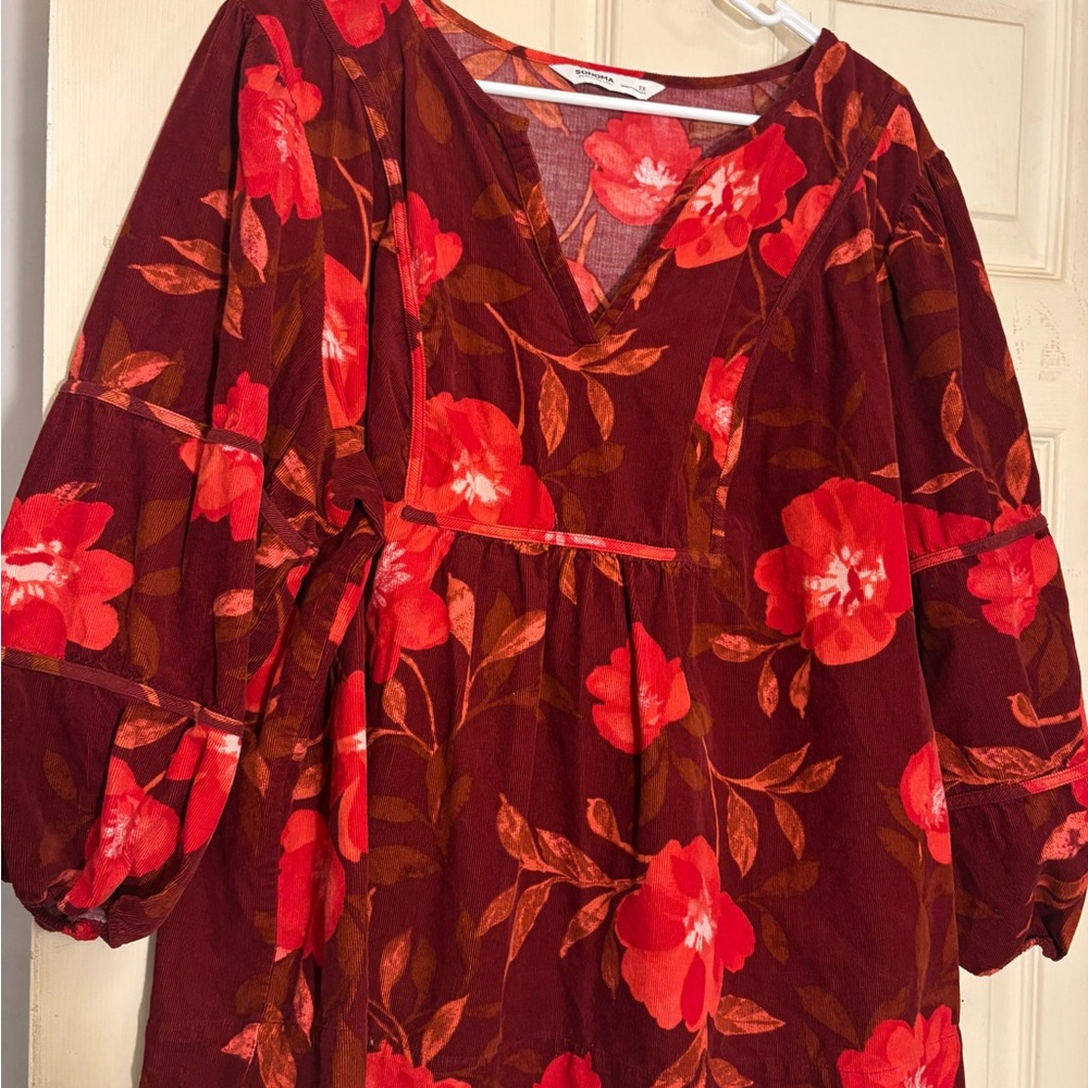 Floral Red and Brown Dress